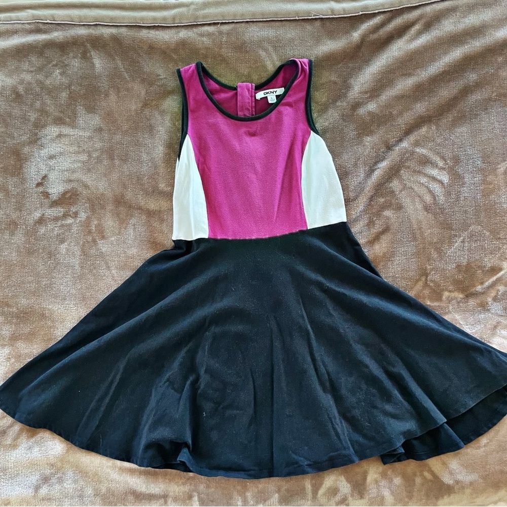 DKNY Girls Fuchsia and Charcoal Skater Dress Size L